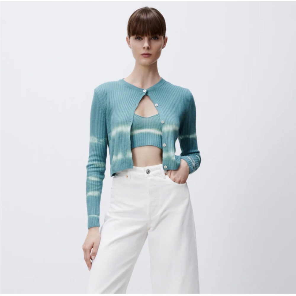 Zara tie dye blue cropped cardigan and cropped top set size small